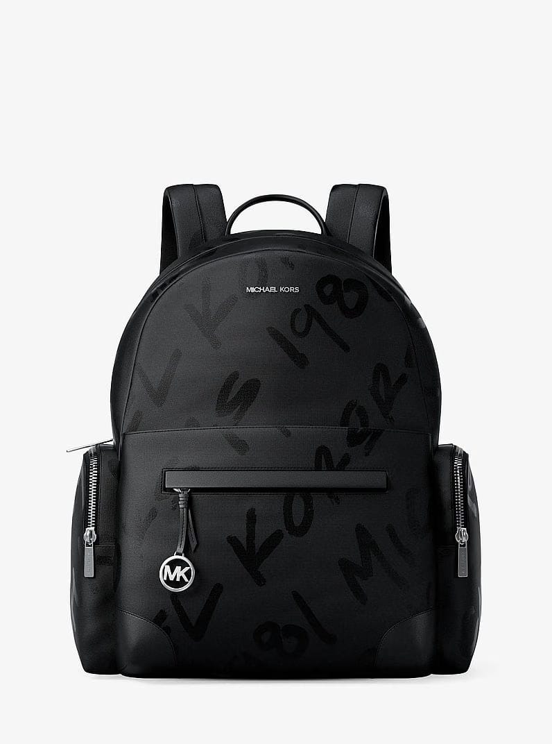 Michael Kors Prescott Large Printed Nylon Backpack Black