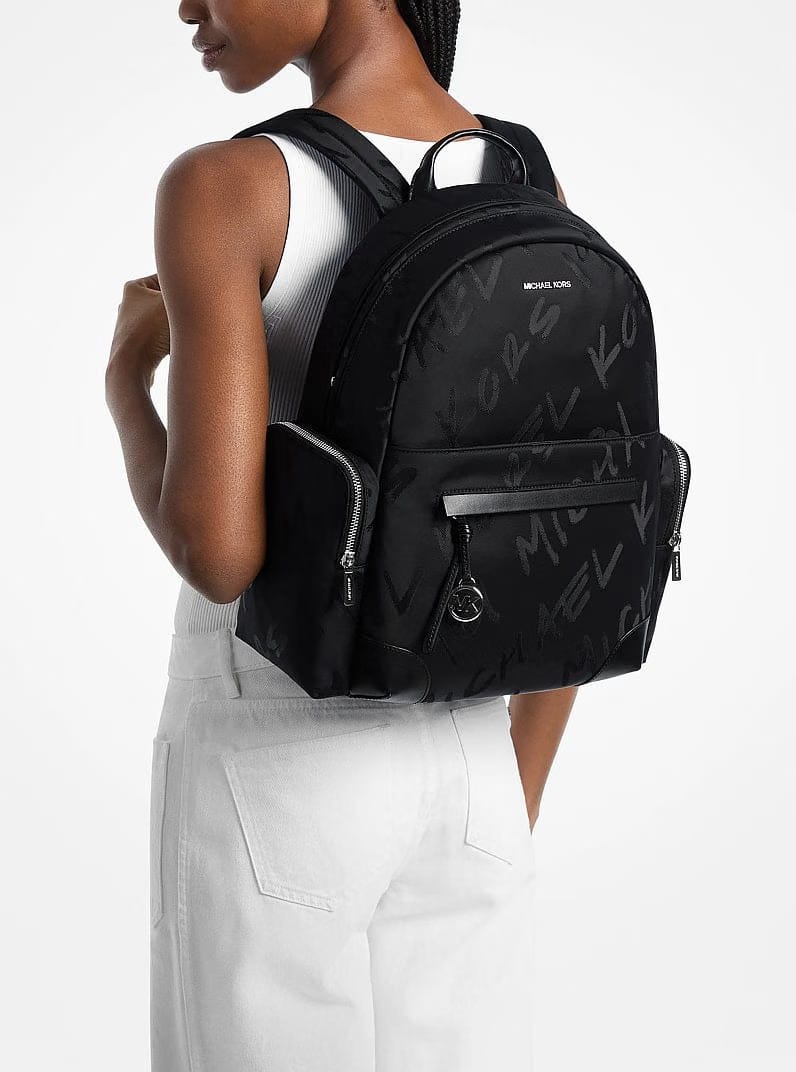 Michael Kors Prescott Large Printed Nylon Backpack Black