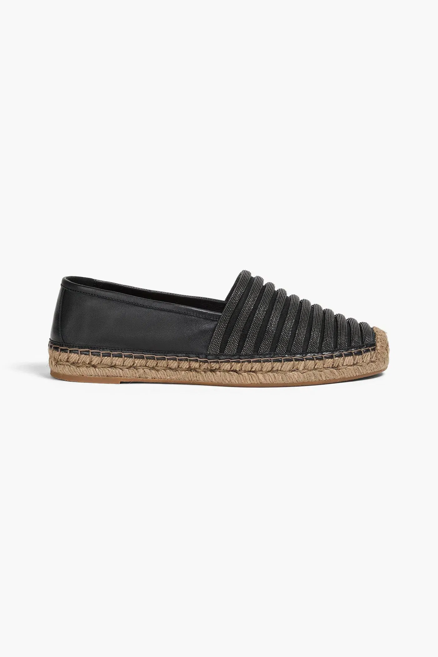 Brunello Cucinelli Bead-Embellished Leather Espadrilles Black Women's