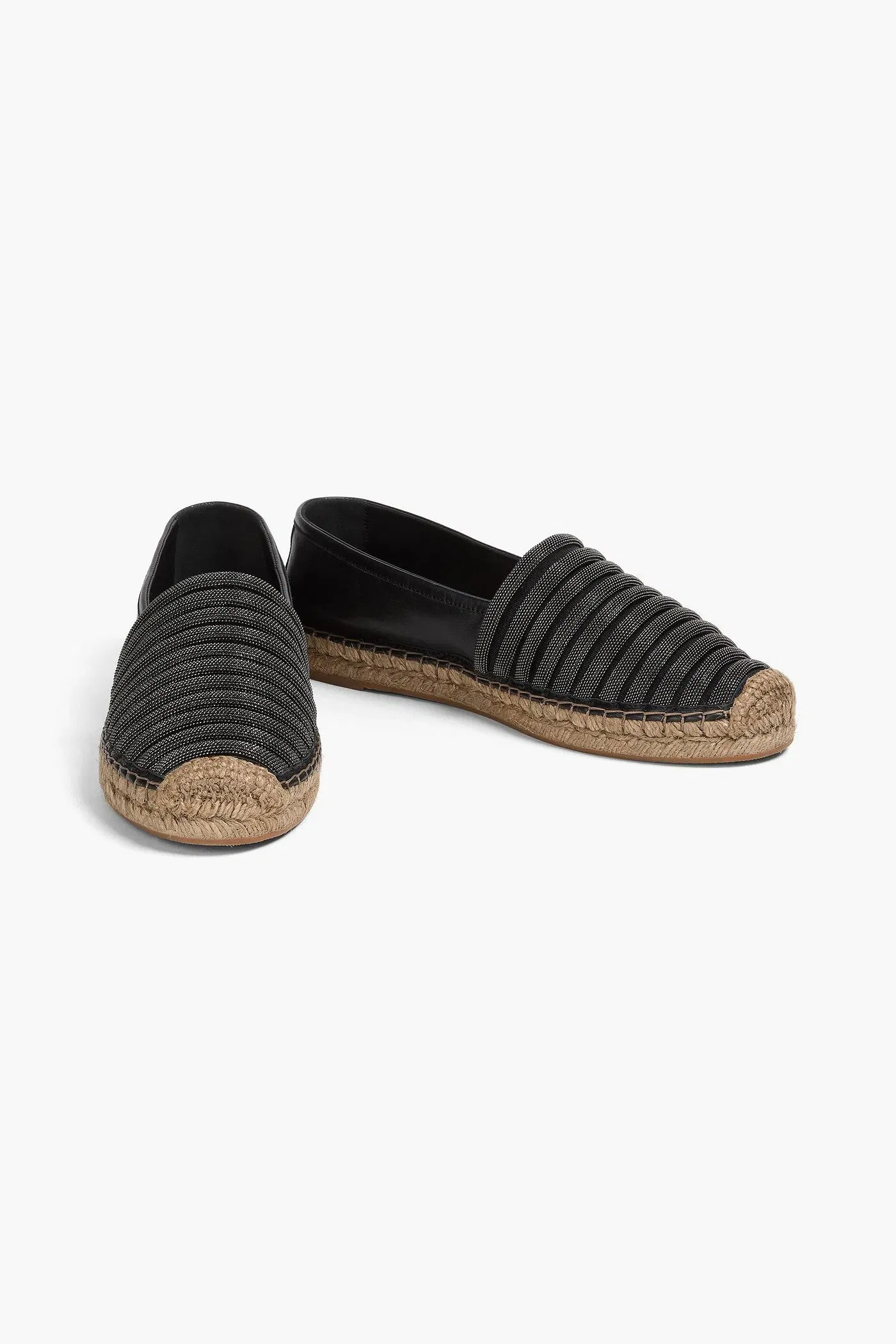 Brunello Cucinelli Bead-Embellished Leather Espadrilles Black Women's