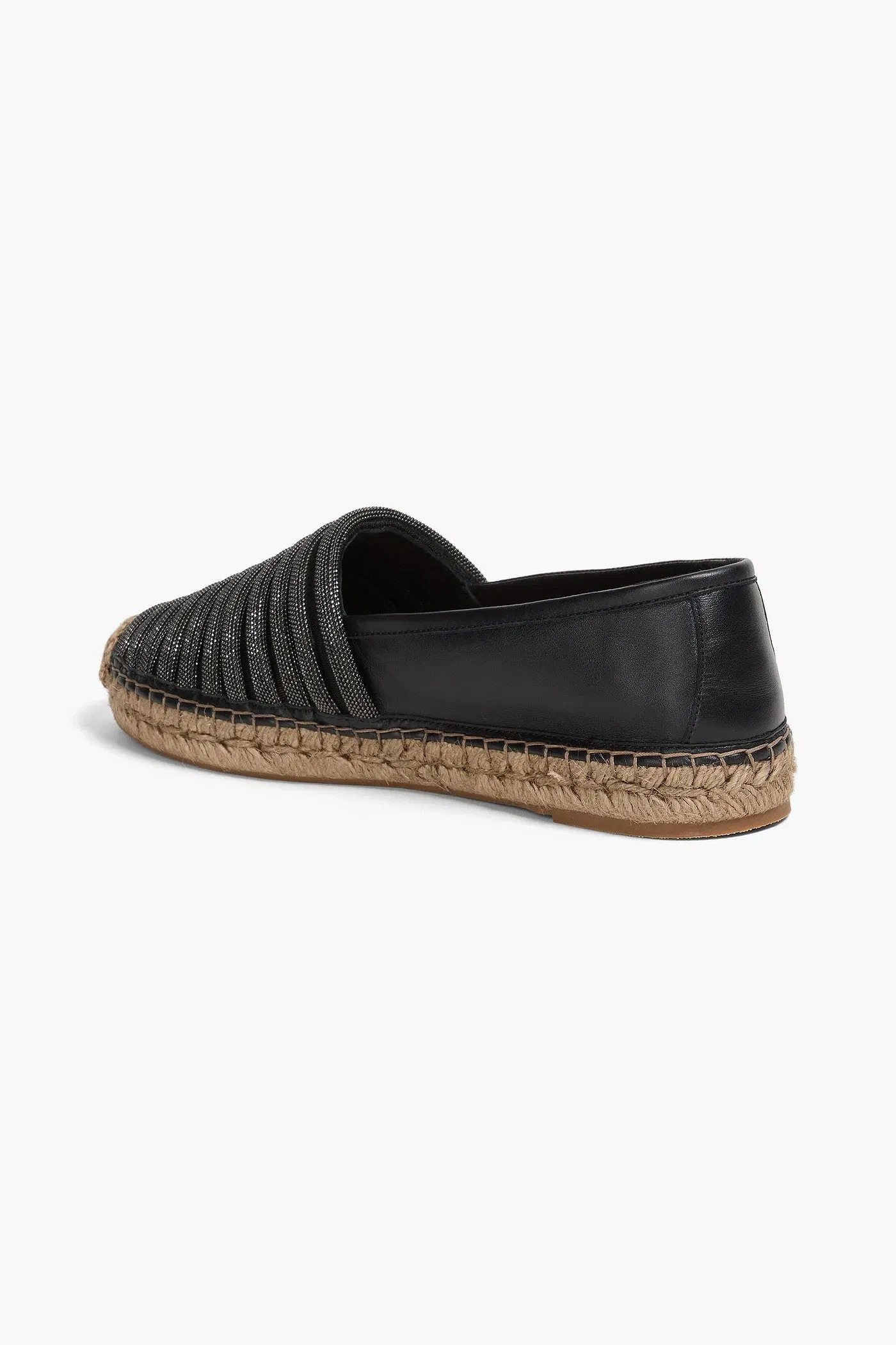 Brunello Cucinelli Bead-Embellished Leather Espadrilles Black Women's
