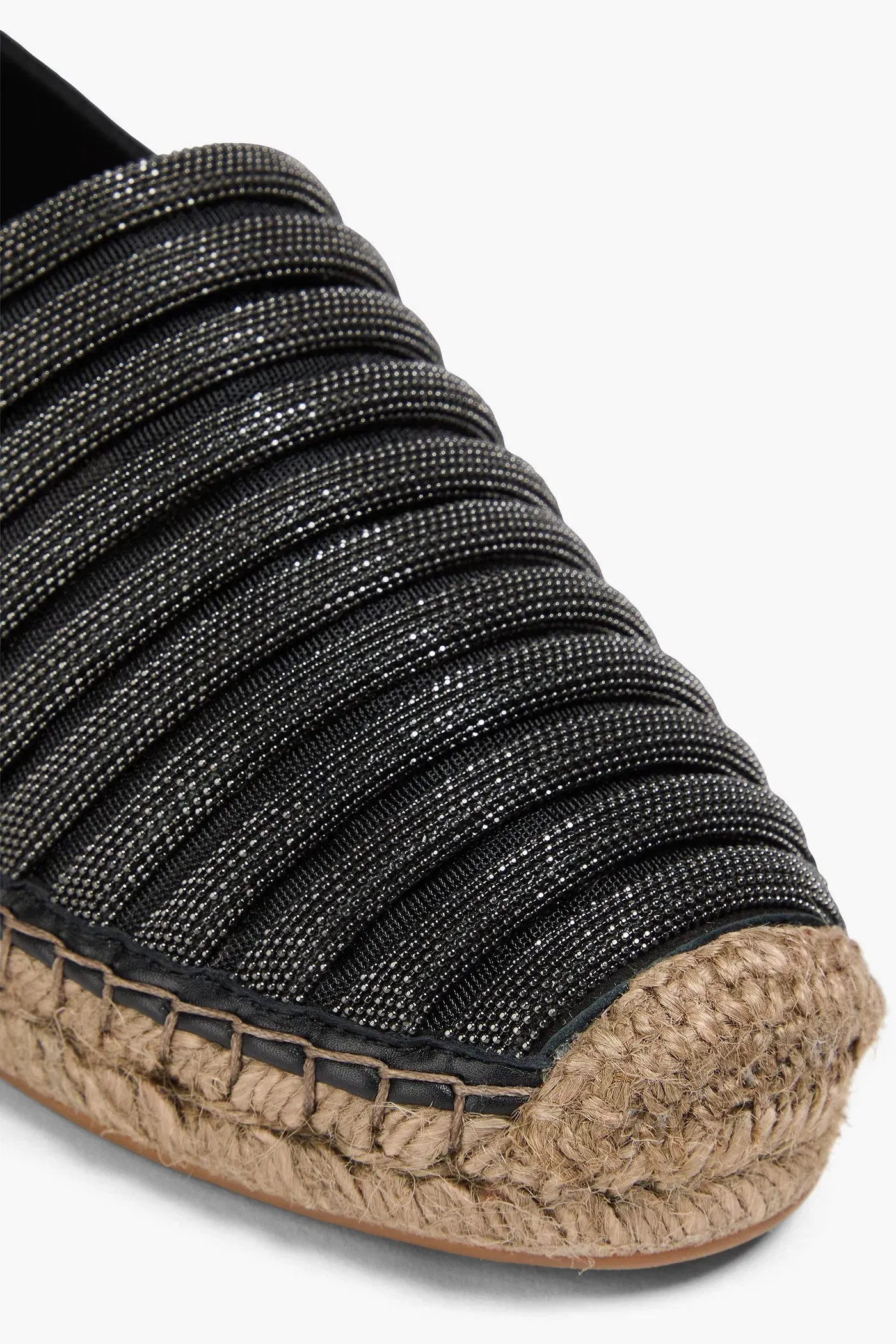 Brunello Cucinelli Bead-Embellished Leather Espadrilles Black Women's