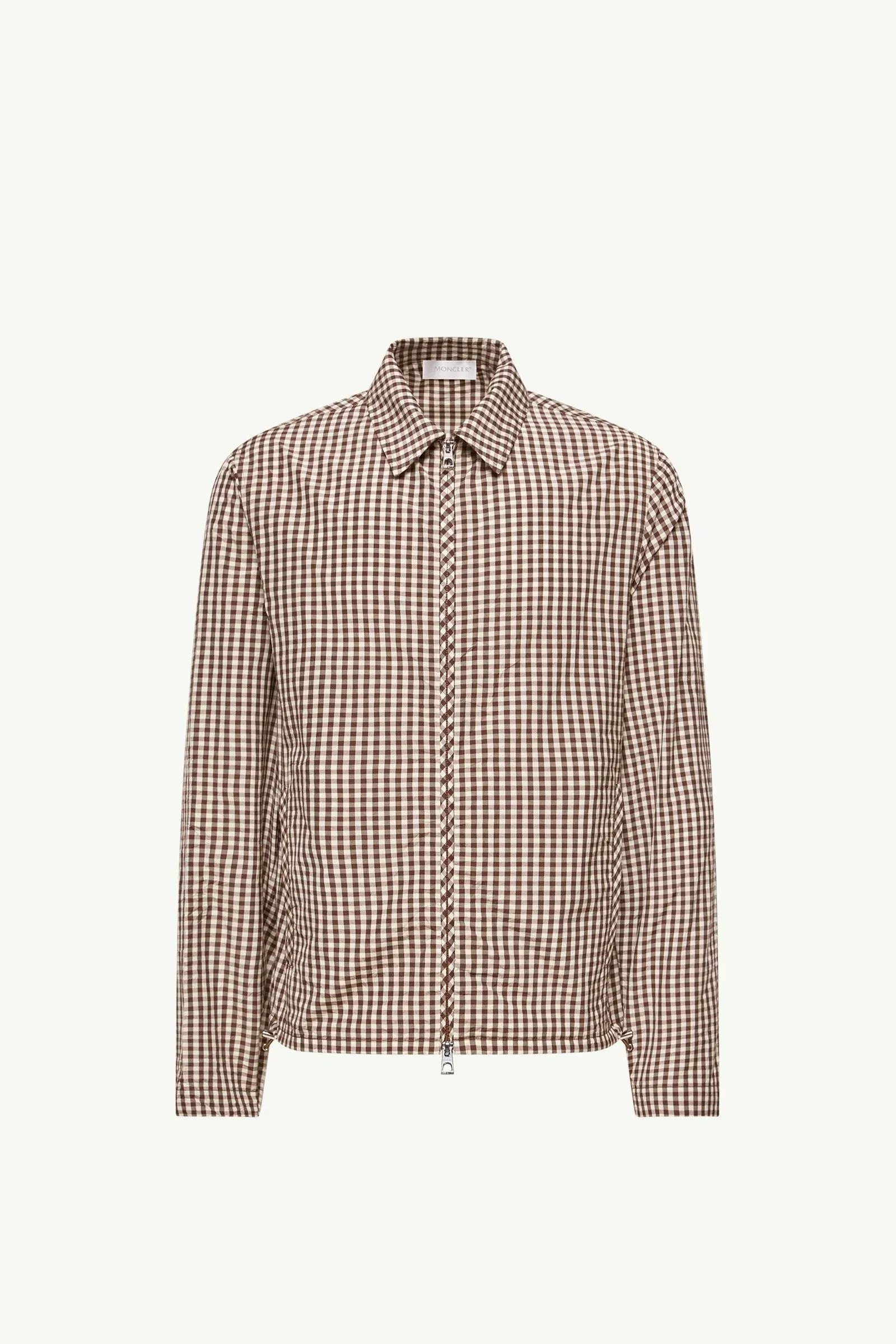 Moncler Vichy Cotton Blend Zip-Up Shirt Jacket White & Brown White & Brown