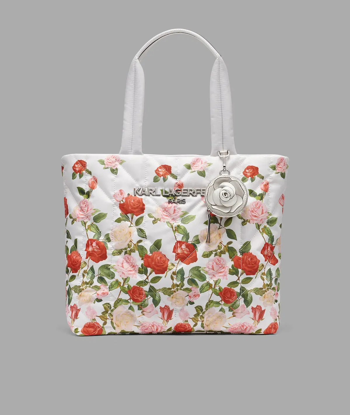 KarlLagerfeld Voyage nylon tote with flower floral white