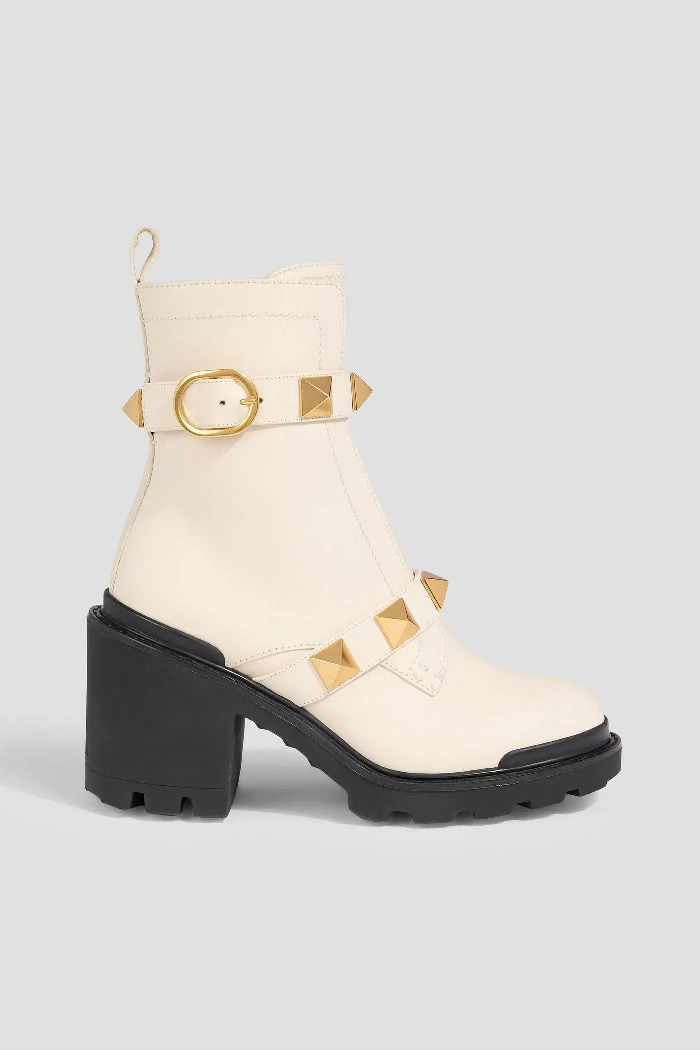 Valentino Garavani Roman Stud Leather Ankle Boots Ivory Women's