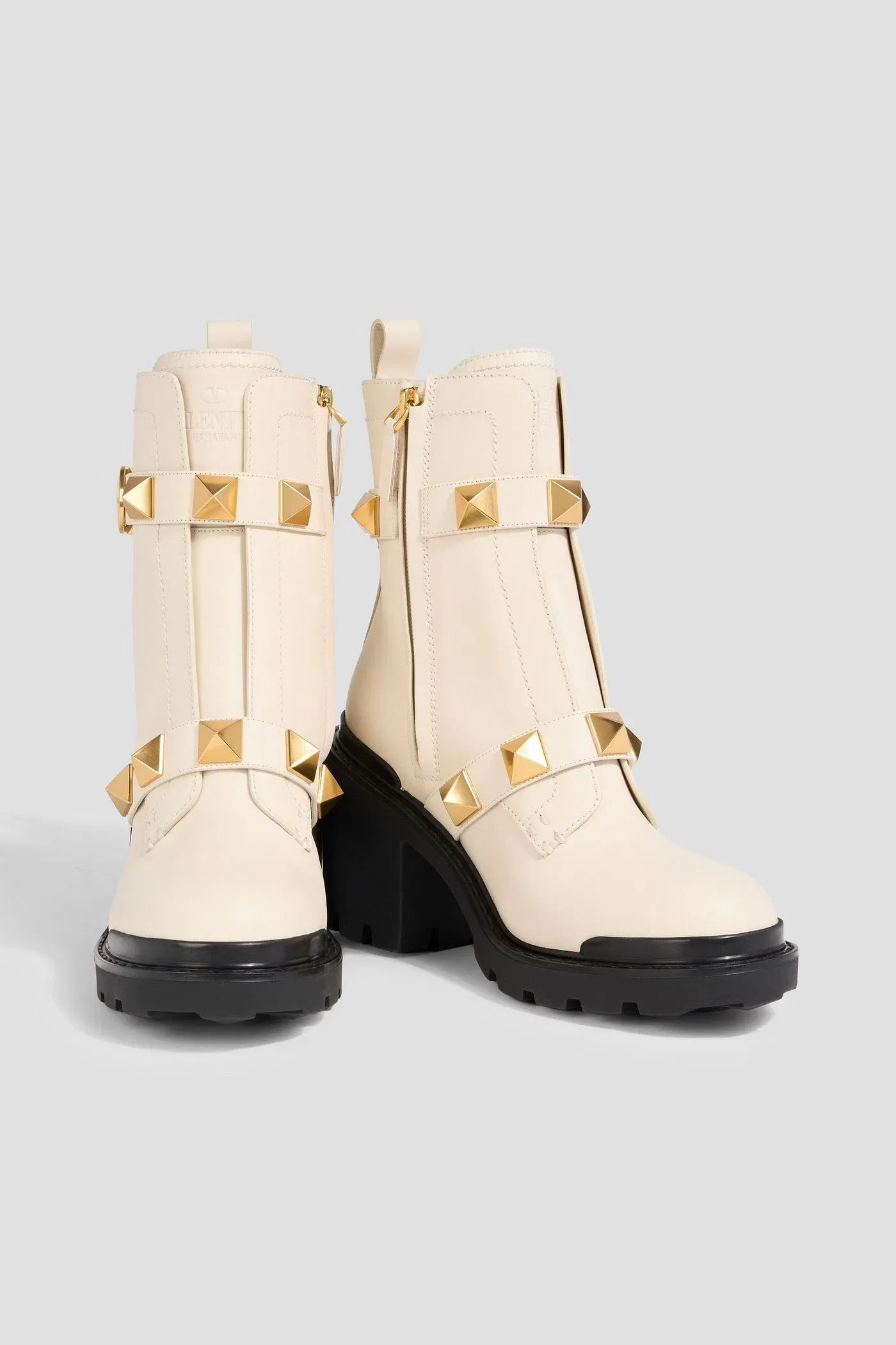 Valentino Garavani Roman Stud Leather Ankle Boots Ivory Women's