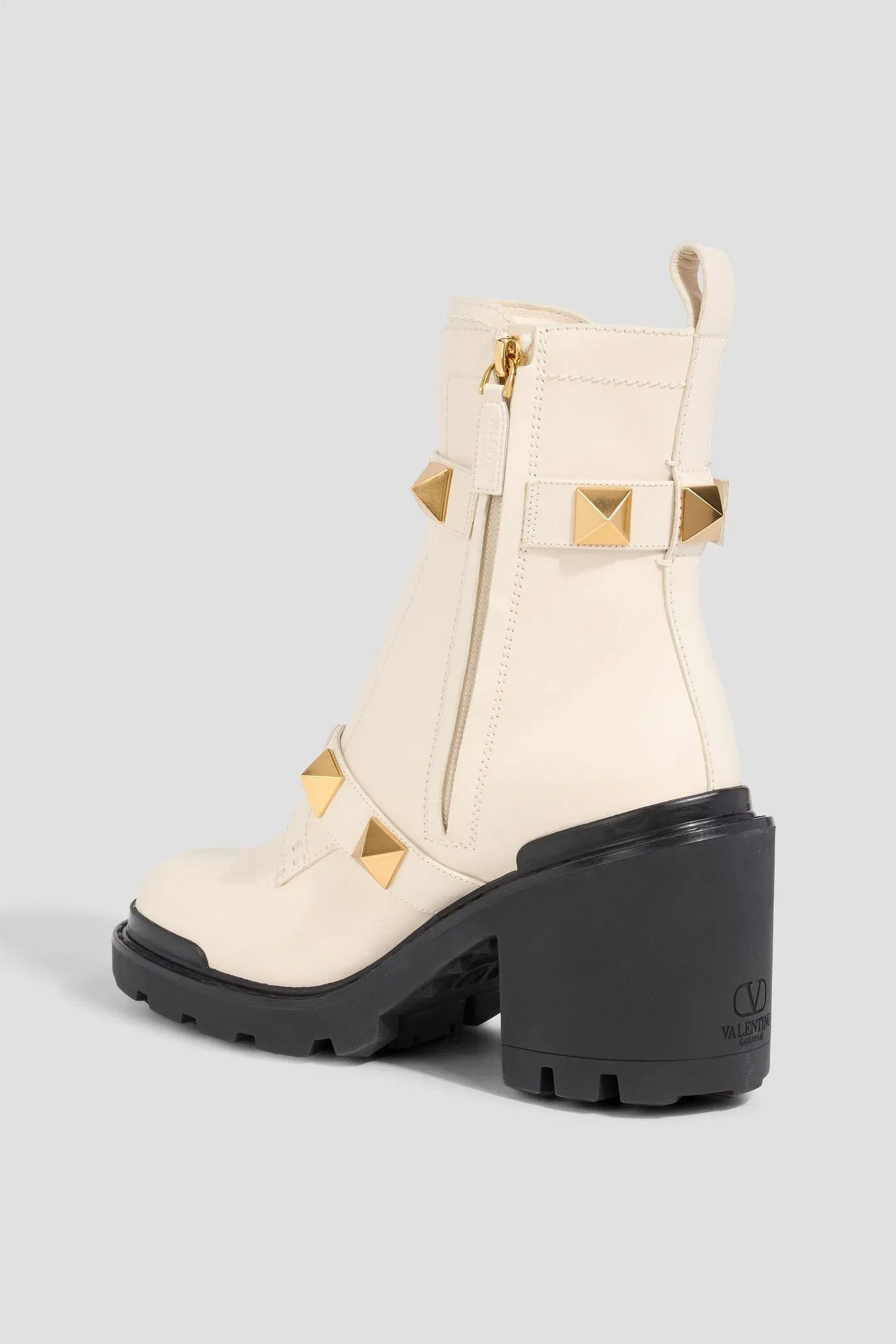 Valentino Garavani Roman Stud Leather Ankle Boots Ivory Women's