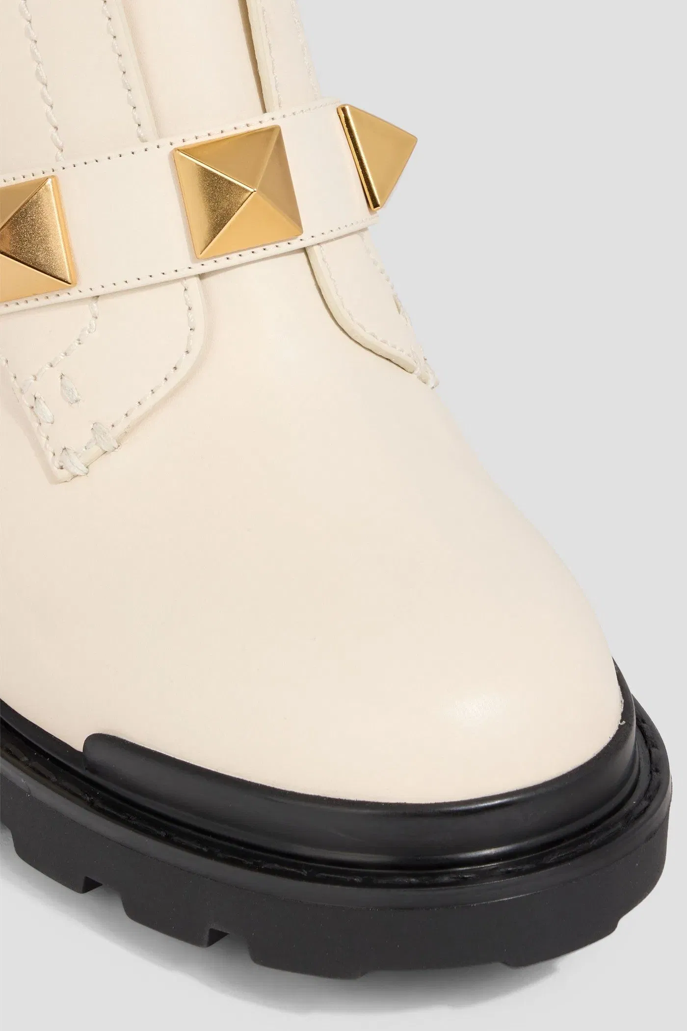 Valentino Garavani Roman Stud Leather Ankle Boots Ivory Women's