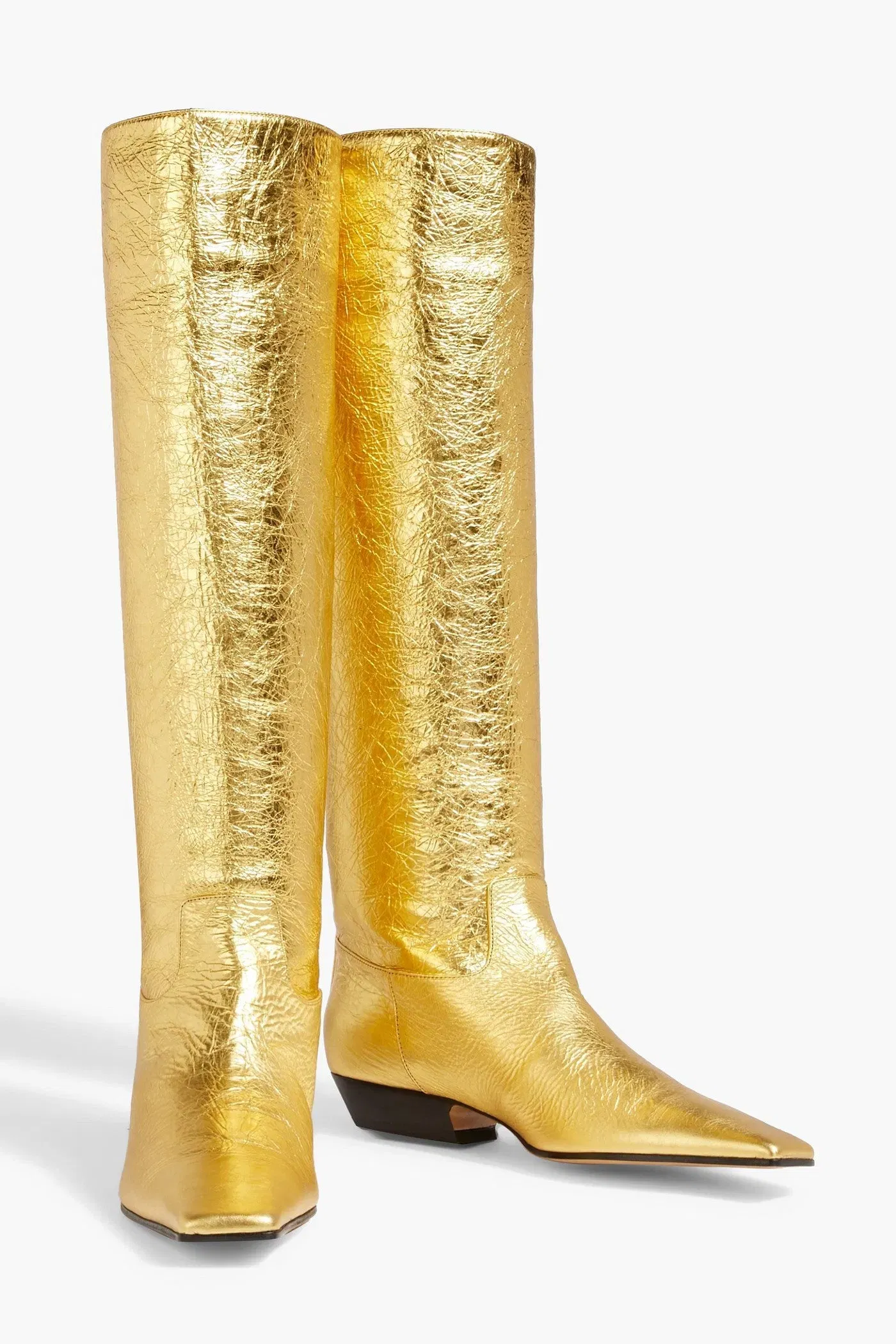 Khaite Marfa Metallic Textured-Leather Knee Boots Gold Women's