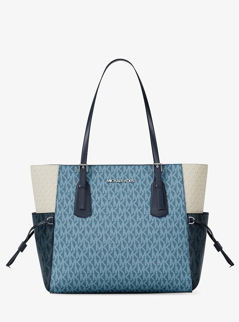 Michael Kors Voyager Large Color-Block Signature Logo Tote Bag Denim Multi