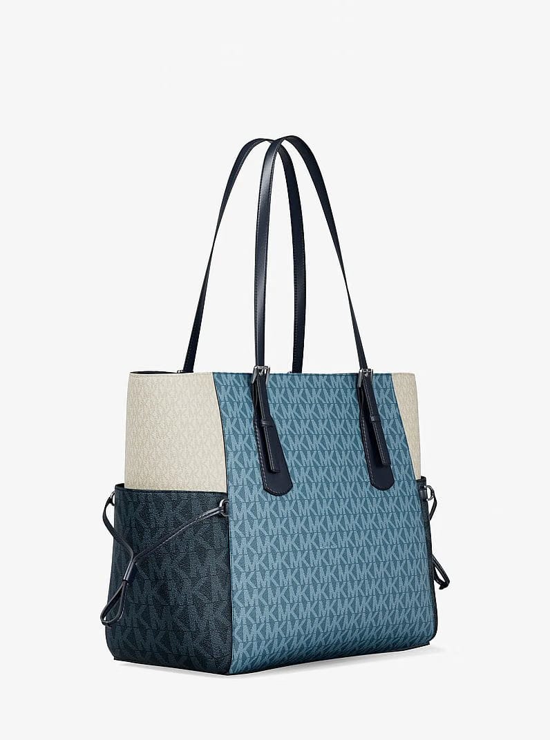 Michael Kors Voyager Large Color-Block Signature Logo Tote Bag Denim Multi