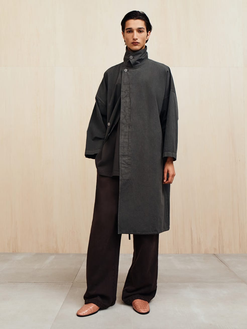 Essentials Garment-Dyed Cropped Sleeve Car Coat Dark Grey