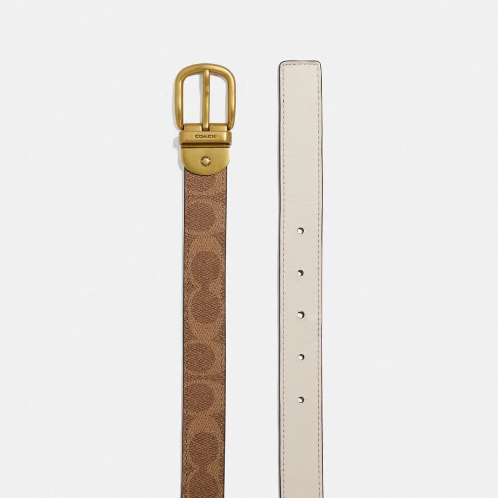 Coach Harness Buckle Reversible Belt, 25 Mm Brass Chalk Tan