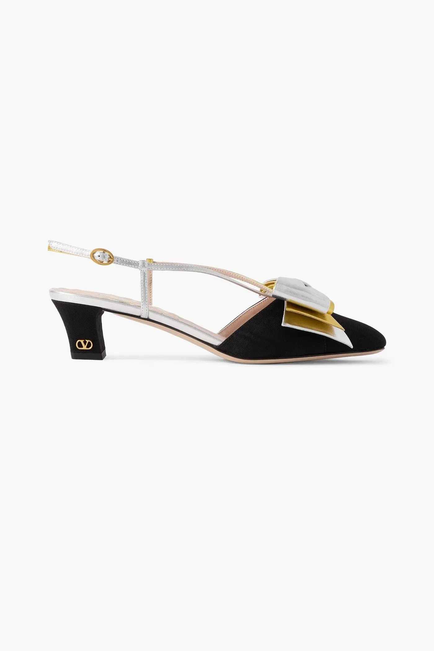 Valentino Garavani Bowow 45 Two-Tone Metallic Leather And Moir Slingback Pumps Black Women's
