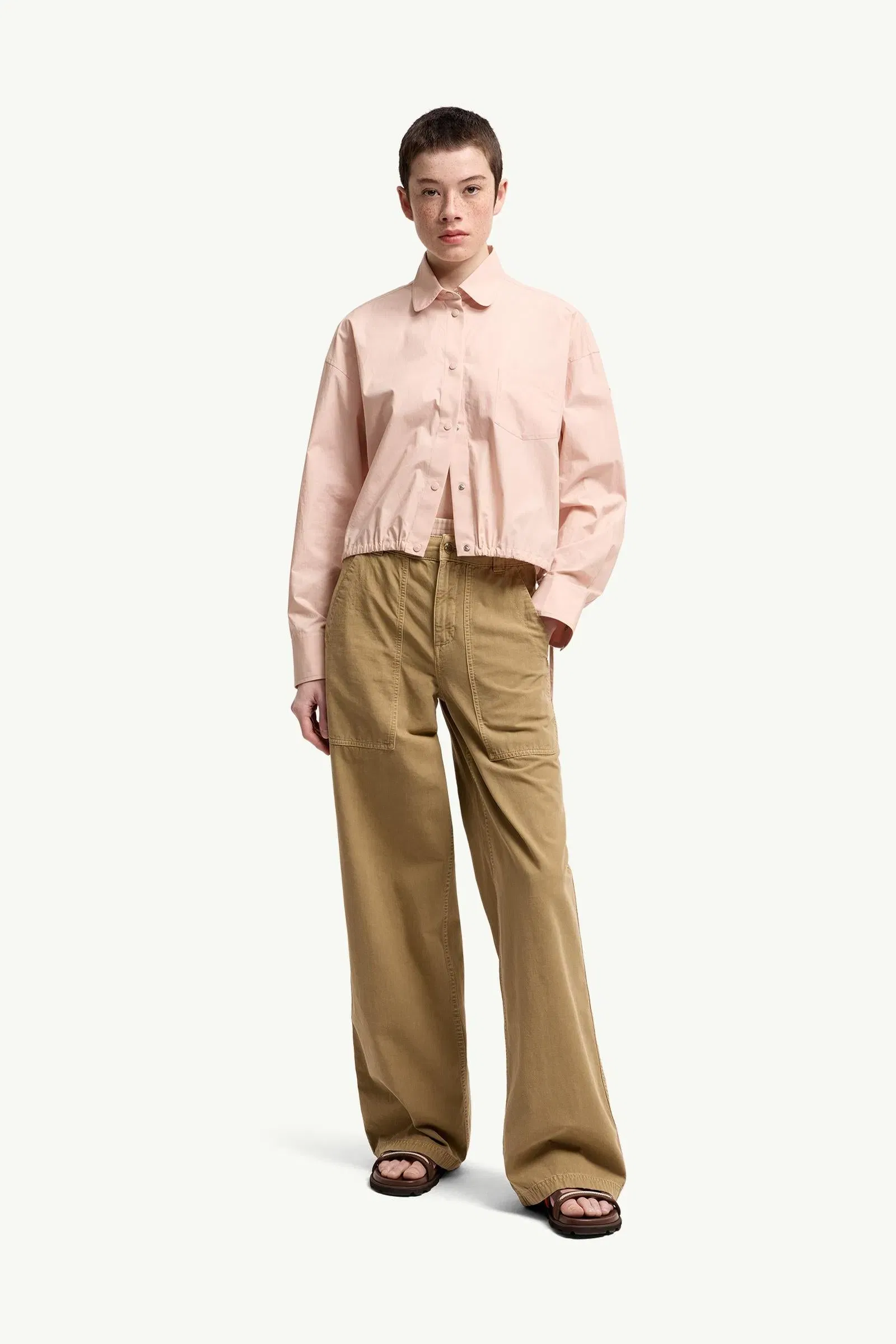 Moncler Cotton Wide Leg Pants Beige Beige