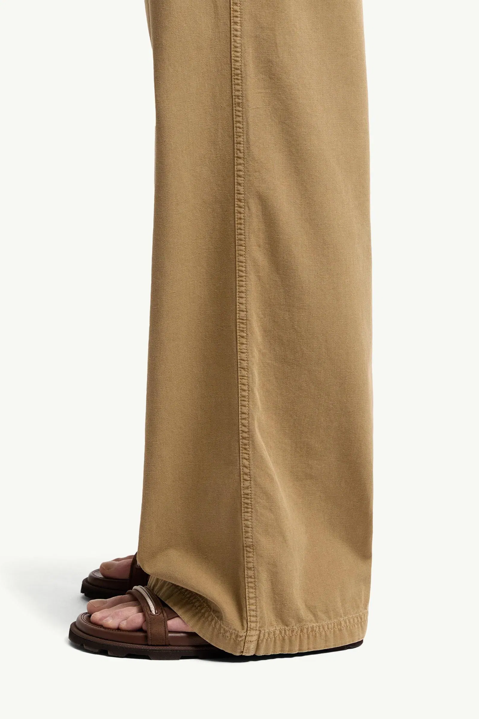Moncler Cotton Wide Leg Pants Beige Beige