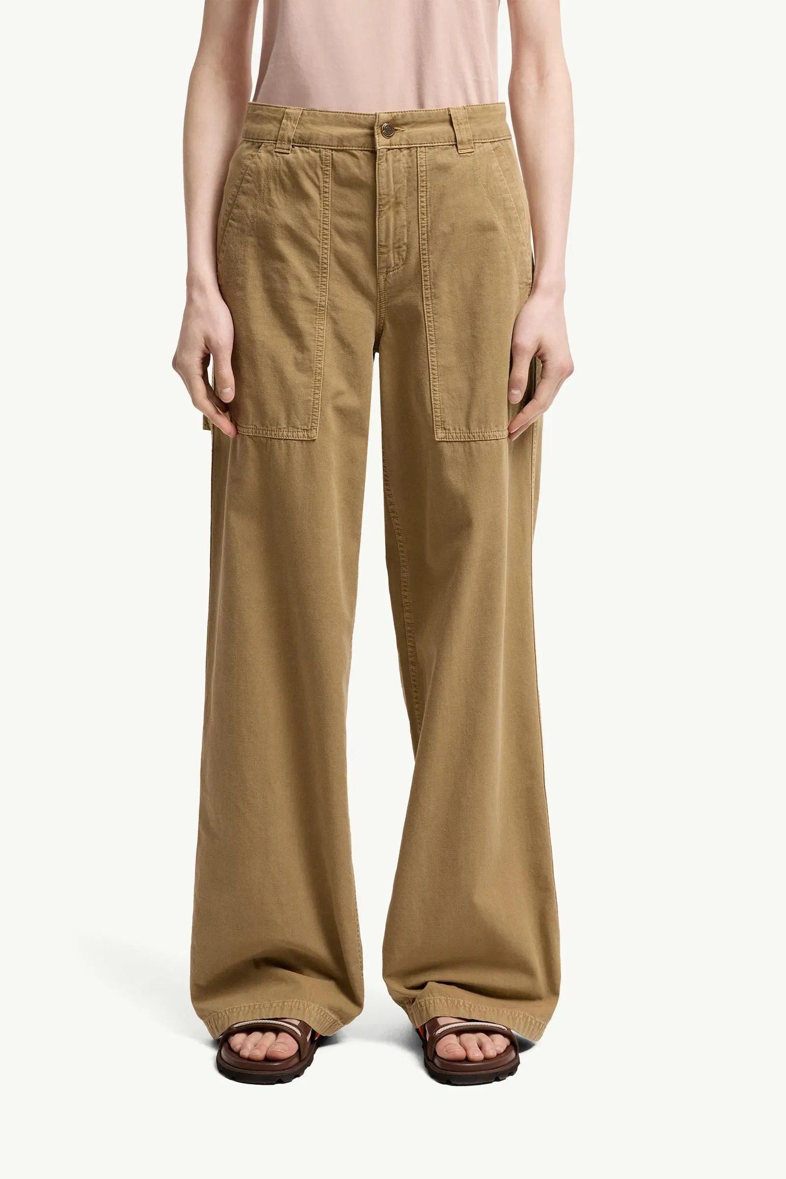 Moncler Cotton Wide Leg Pants Beige Beige