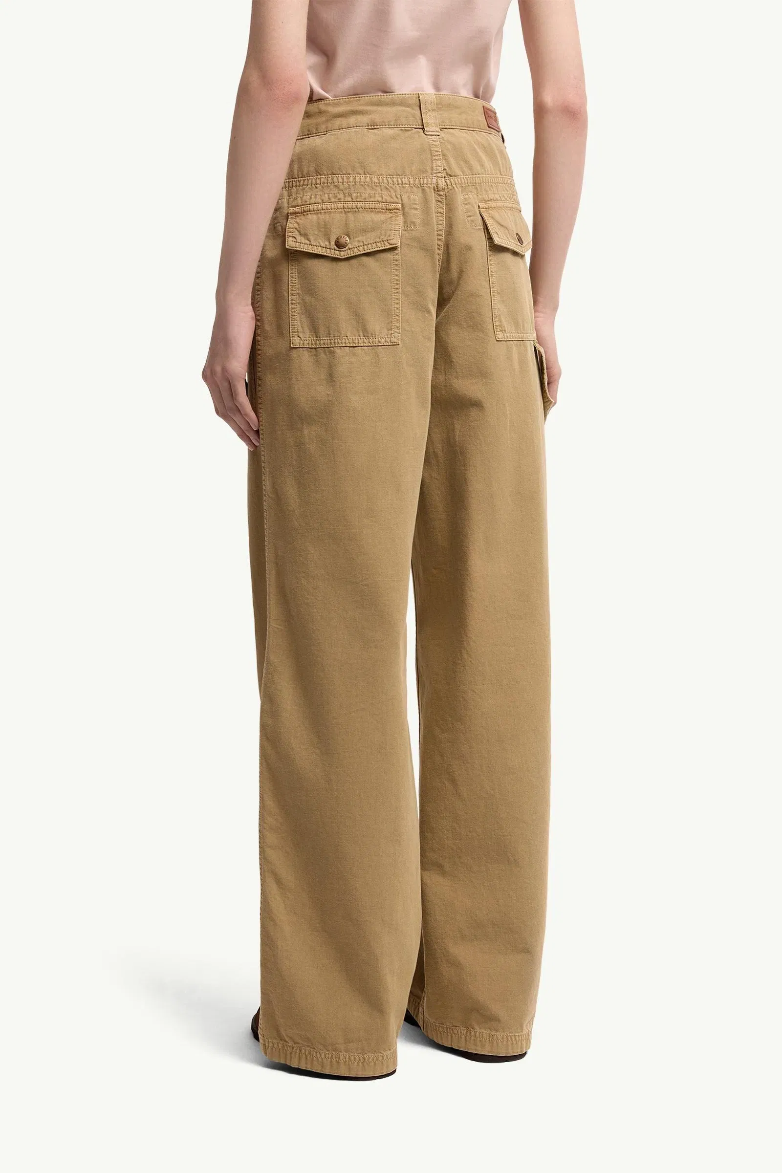 Moncler Cotton Wide Leg Pants Beige Beige