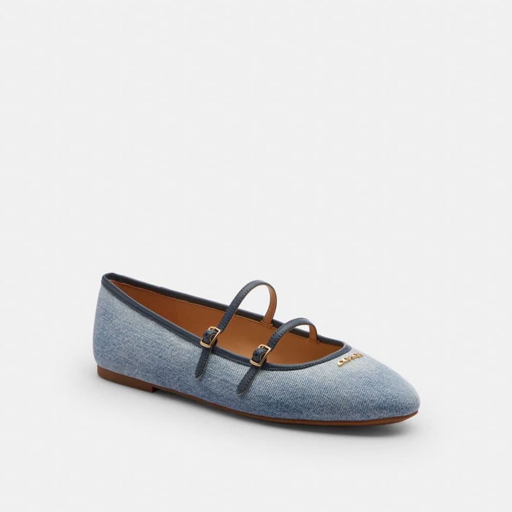 Women's Coach Double Buckle Mary Jane In Loved Denim Light Denim
