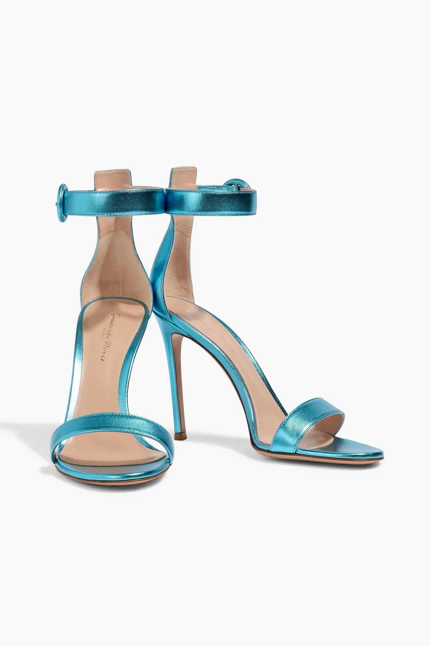Gianvito Rossi Portofino 105 Metallic Leather Sandals Azure Women's
