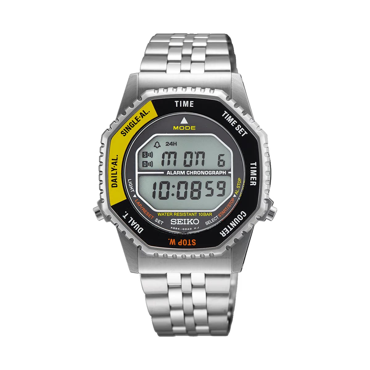 Seiko MenS Digital Quartz Watch In Black & Yellow - Grey - SMGG17P1