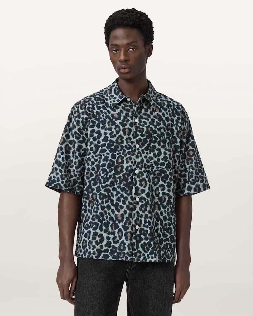 AllSaints Silesia Short Sleeve Leopard Print Shirt Soft Ash Grey