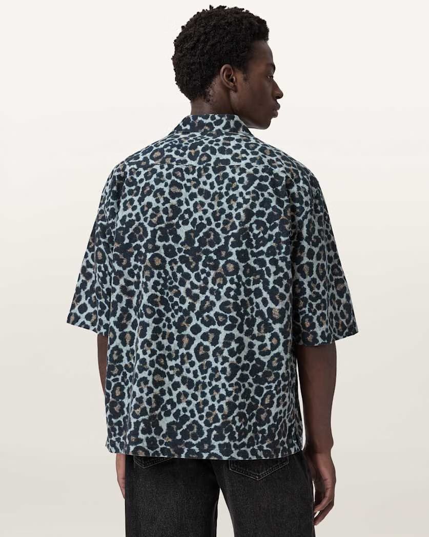 AllSaints Silesia Short Sleeve Leopard Print Shirt Soft Ash Grey