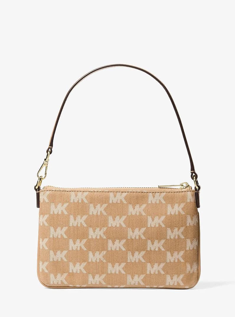 Michael Kors Jet Set Travel Small Logo Jacquard Denim Wristlet Camel