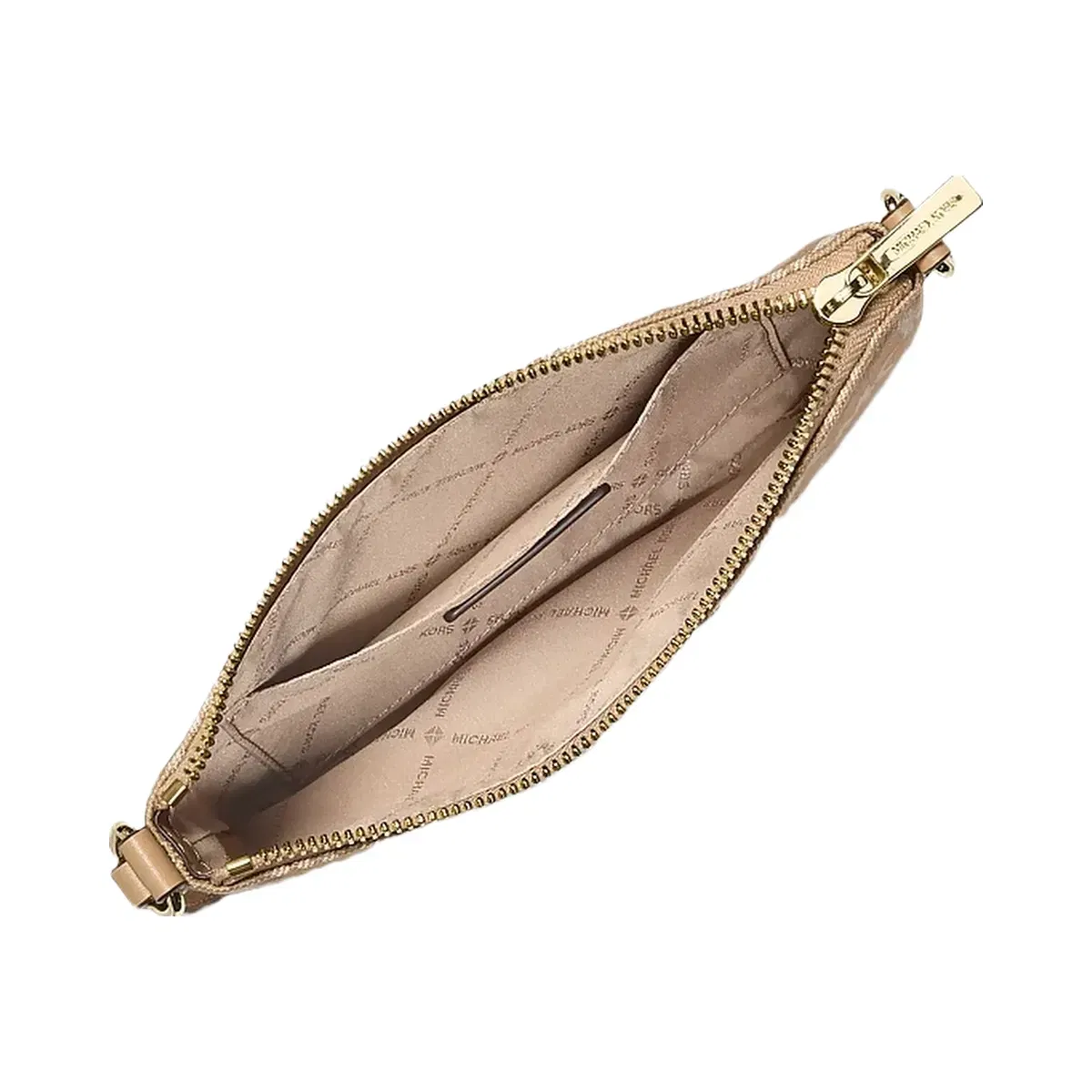 Michael Kors Jet Set Travel Small Logo Jacquard Denim Wristlet Camel