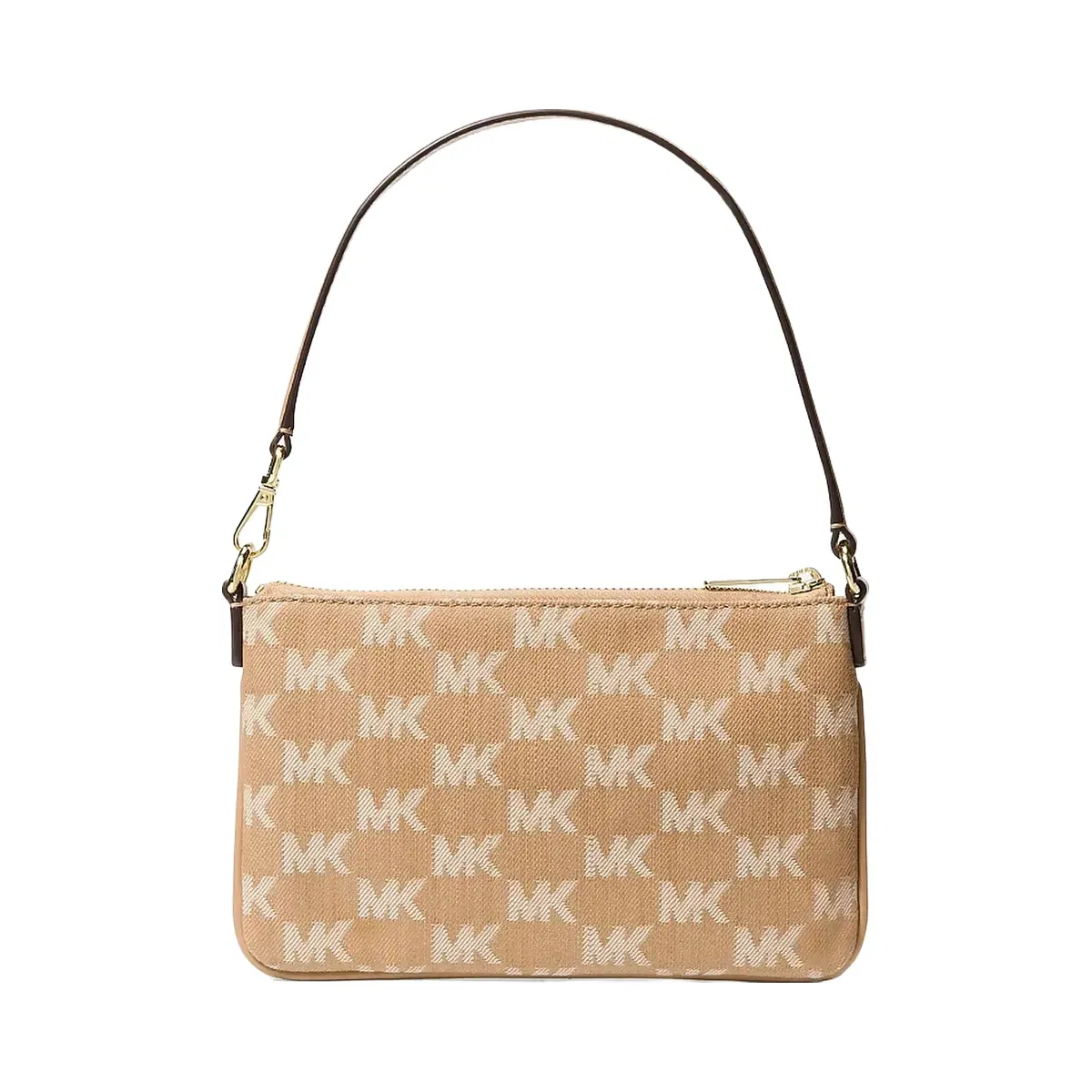 Michael Kors Jet Set Travel Small Logo Jacquard Denim Wristlet Camel