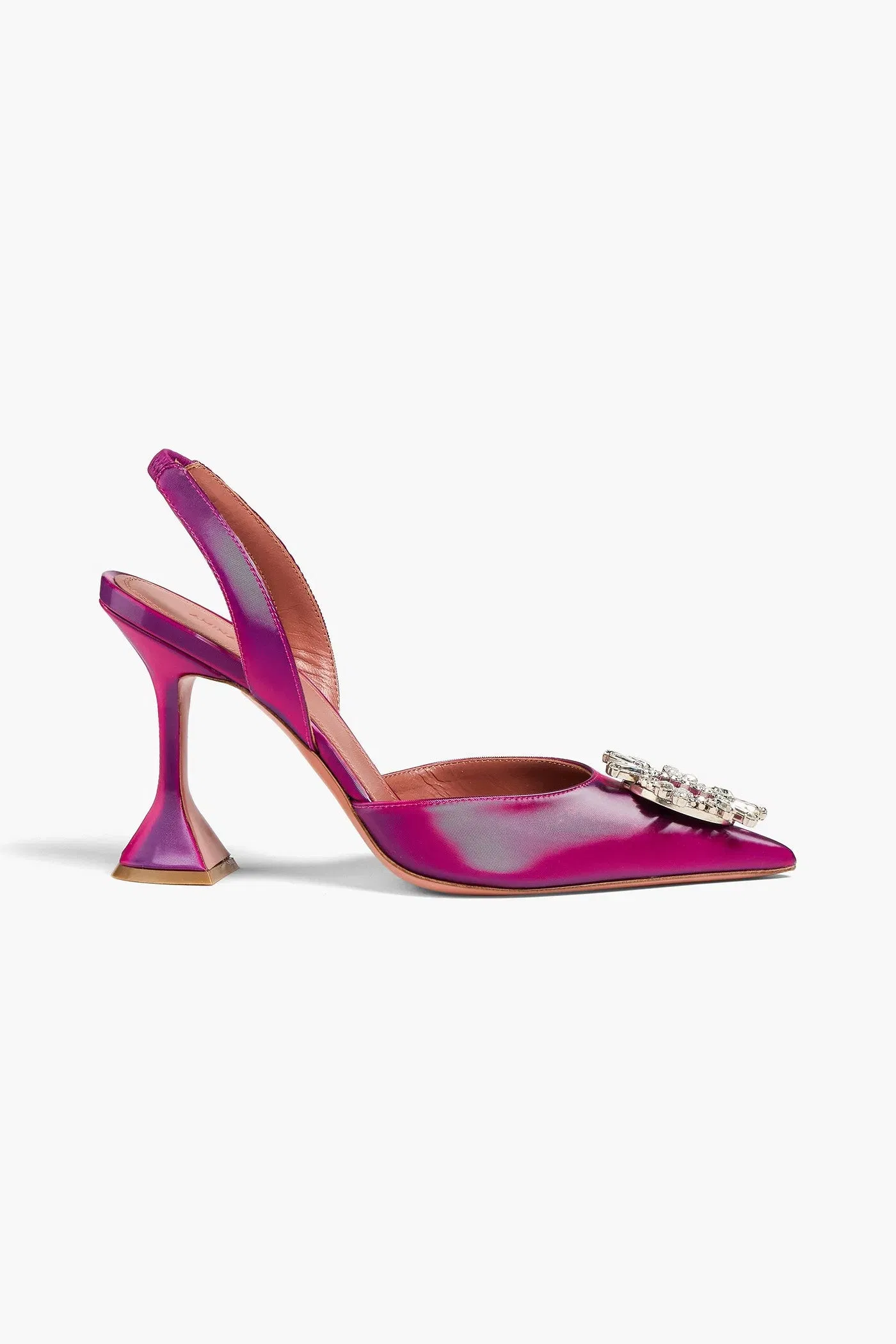 Amina Muaddi Begum Embellished Iridescent-Effect Leather Slingback Pumps Purple Women's