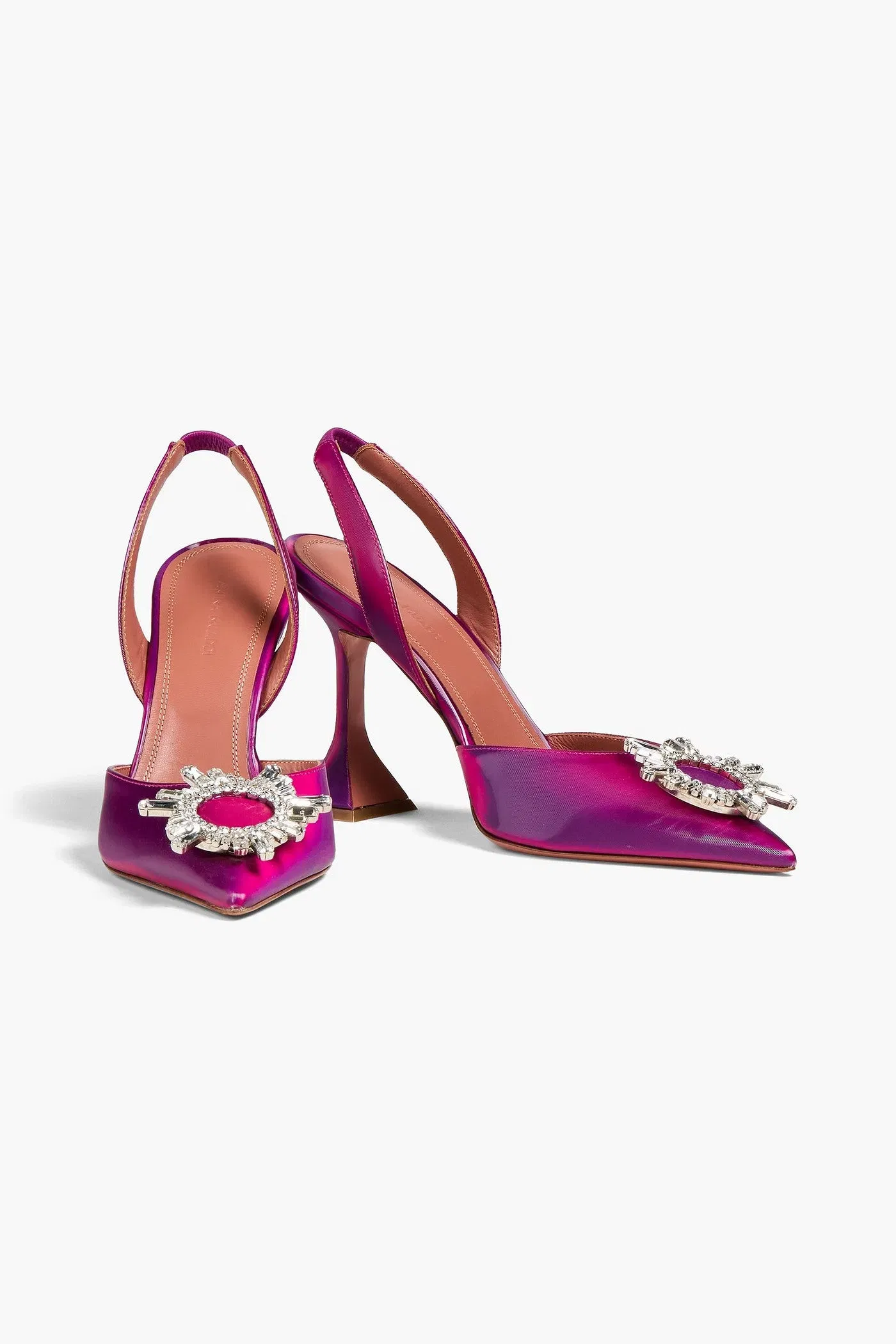 Amina Muaddi Begum Embellished Iridescent-Effect Leather Slingback Pumps Purple Women's