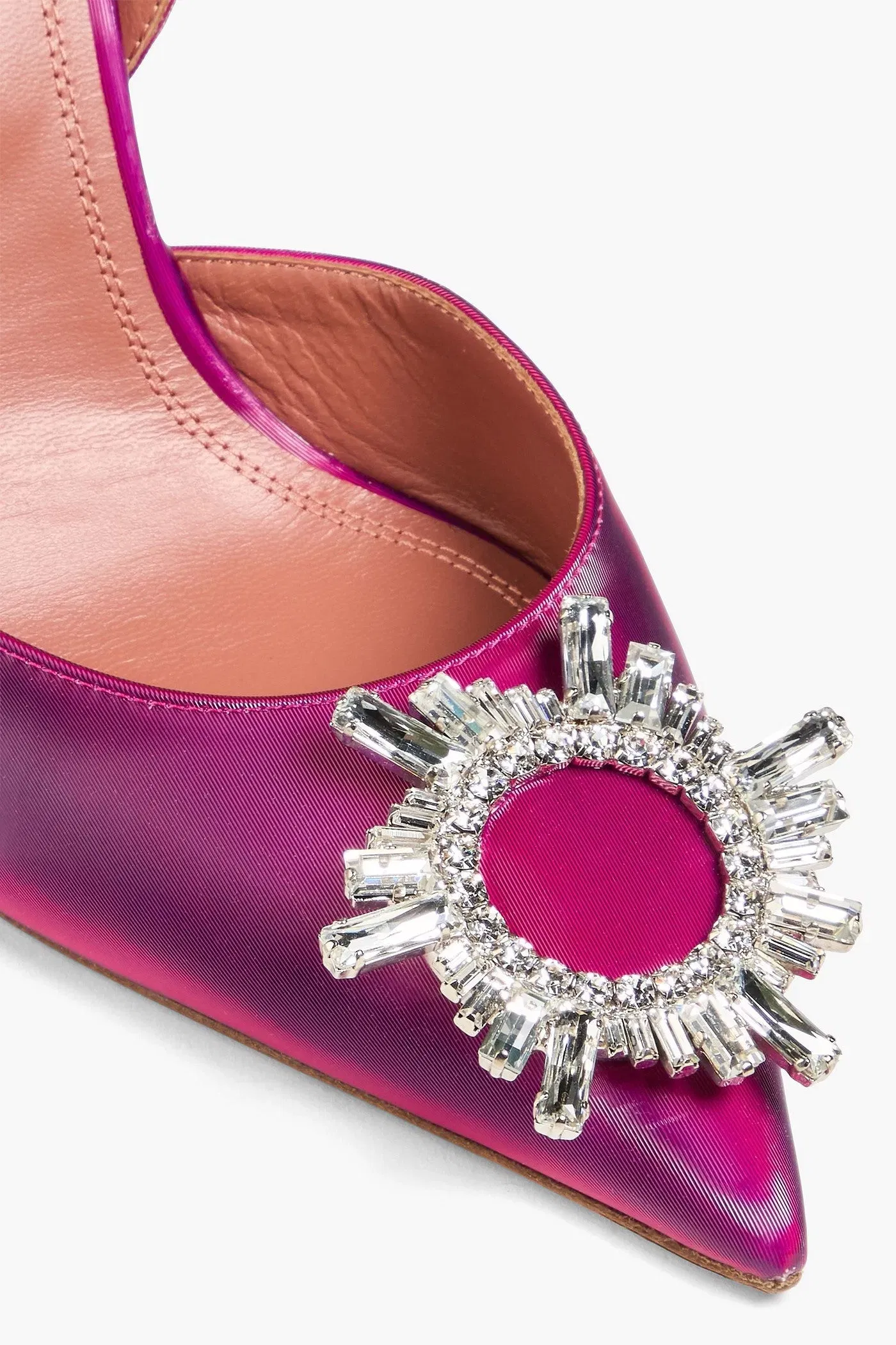 Amina Muaddi Begum Embellished Iridescent-Effect Leather Slingback Pumps Purple Women's