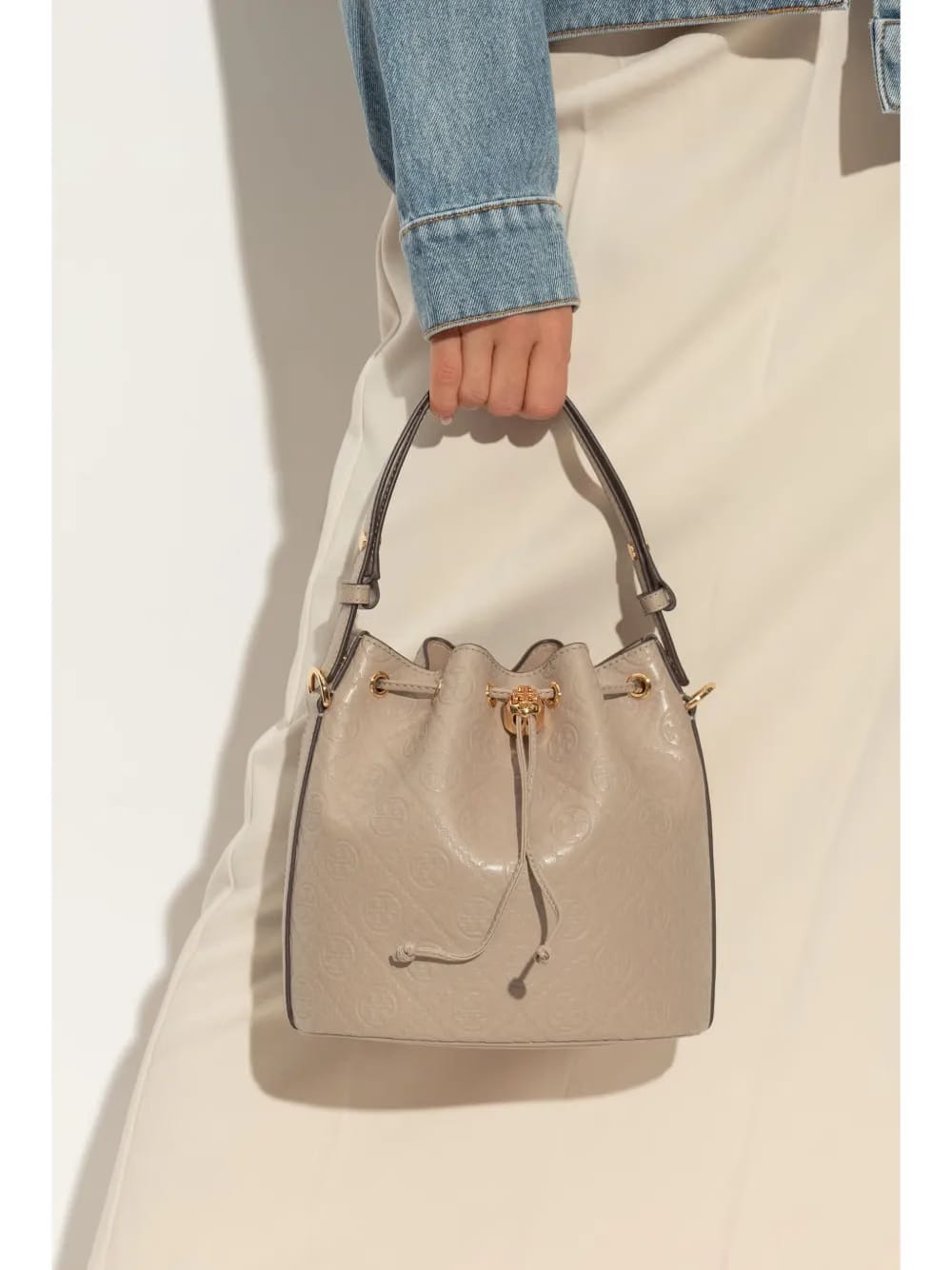 All-over-debossed logo bucket bag