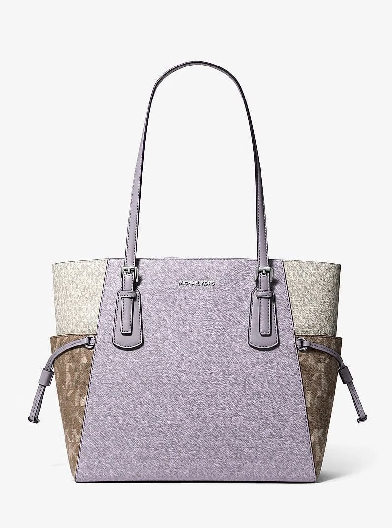 Michael Kors Voyager Large Color-Block Signature Logo Tote Bag Lilac