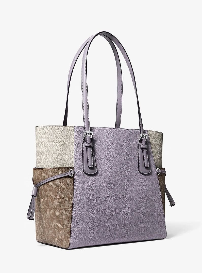 Michael Kors Voyager Large Color-Block Signature Logo Tote Bag Lilac