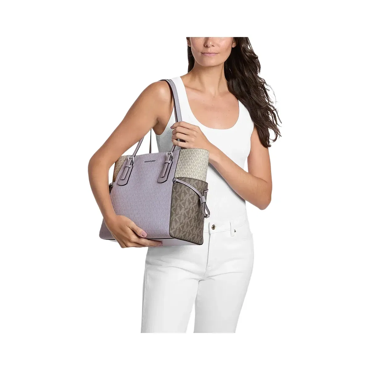 Michael Kors Voyager Large Color-Block Signature Logo Tote Bag Lilac