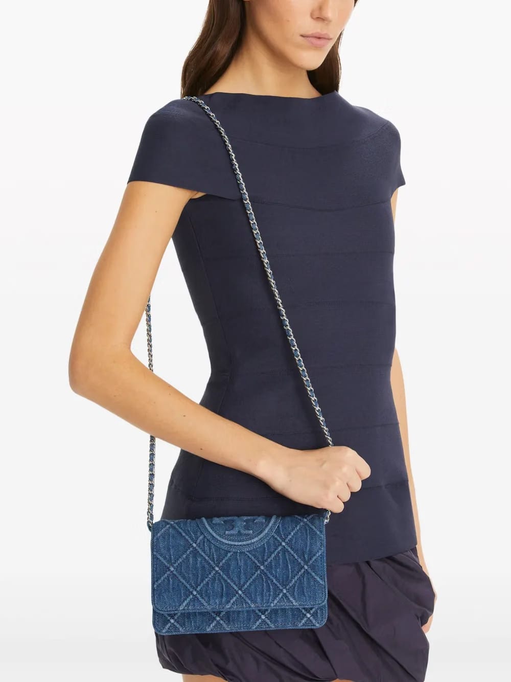 Fleming Soft denim chain cross body bag