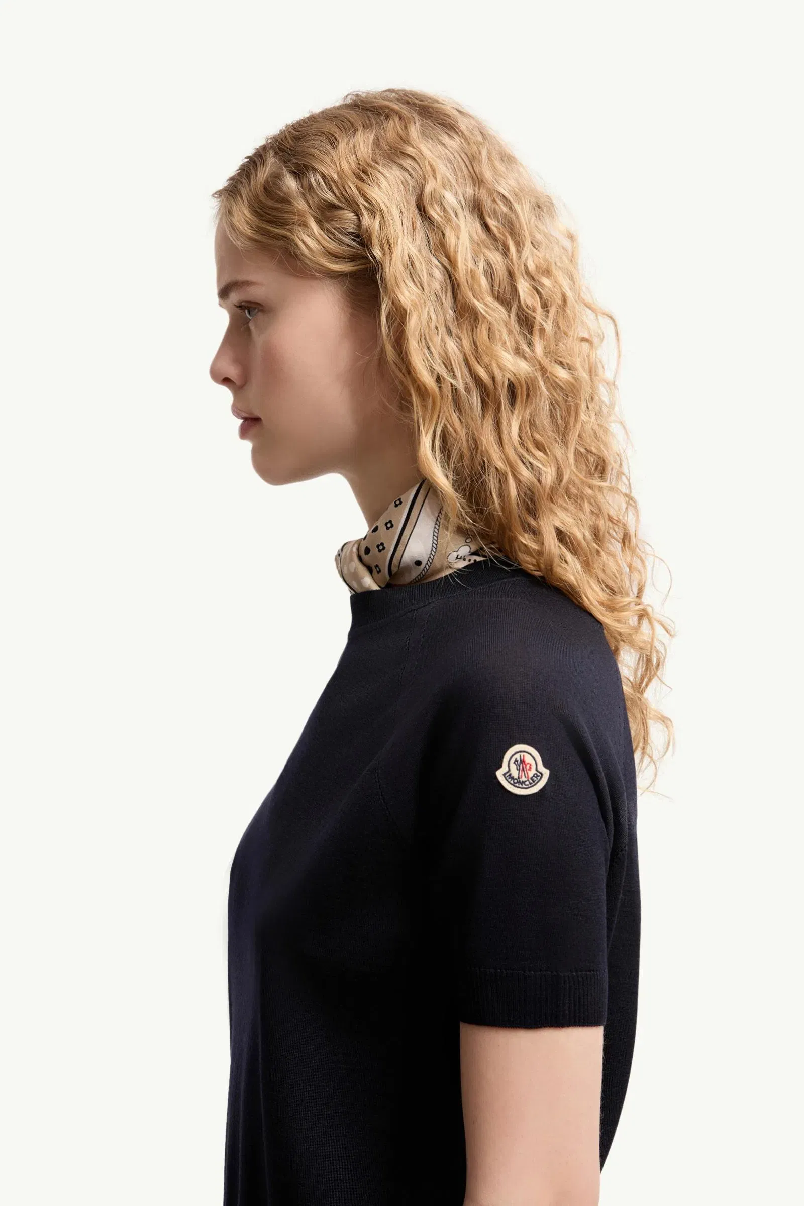 Moncler Short Sleeve Wool Sweater Dark Blue Dark Blue