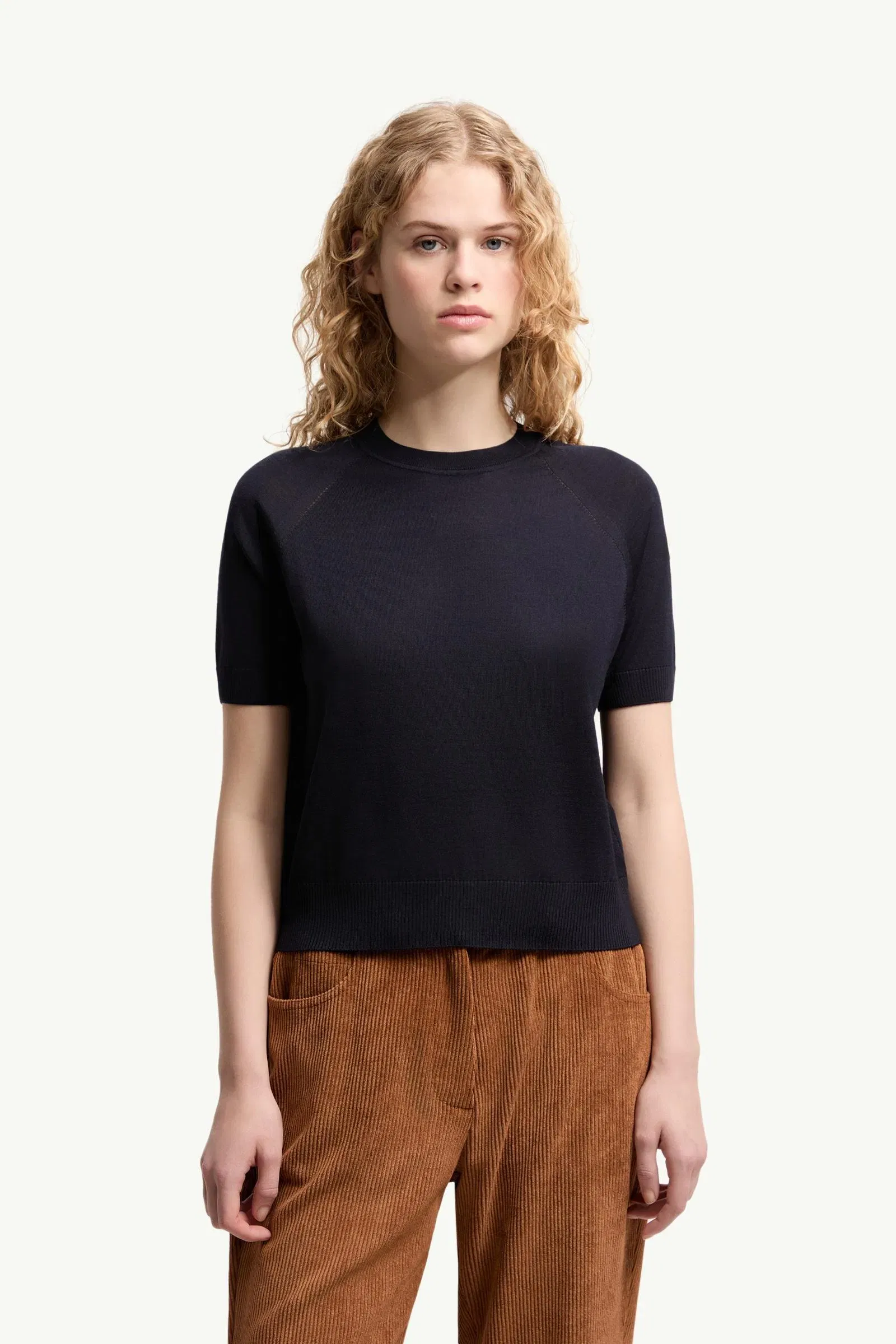 Moncler Short Sleeve Wool Sweater Dark Blue Dark Blue