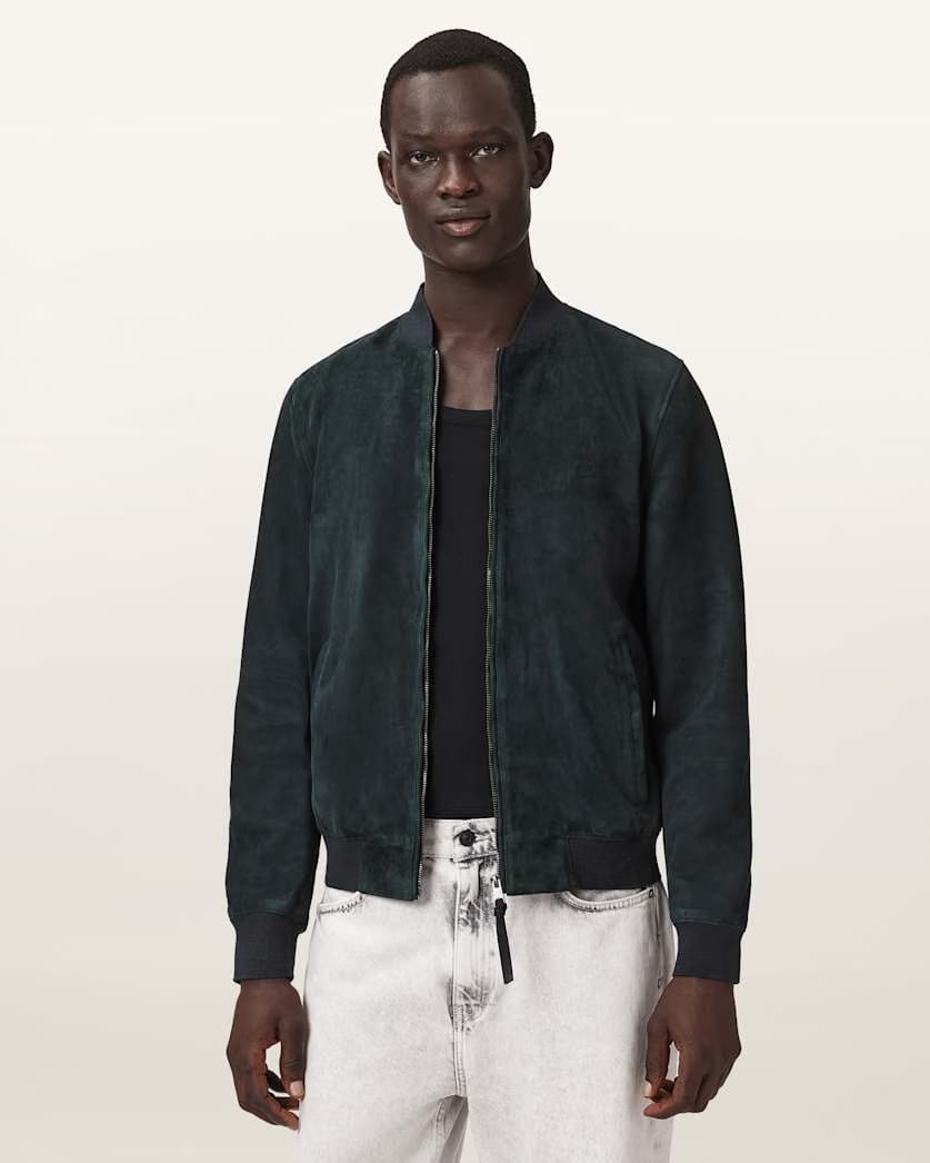 AllSaints Morten Relaxed Fit Suede Bomber Jacket Karoo Brown