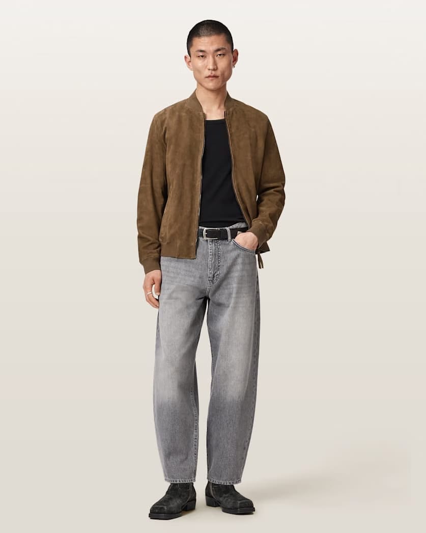 AllSaints Morten Relaxed Fit Suede Bomber Jacket Karoo Brown