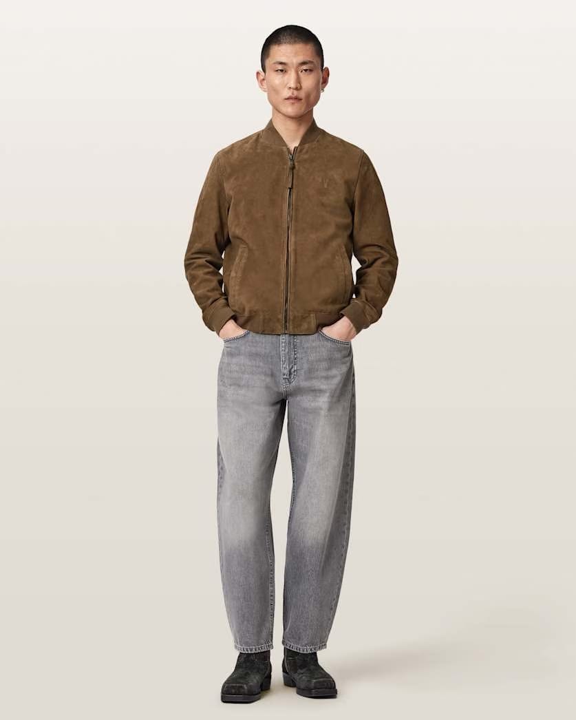 AllSaints Morten Relaxed Fit Suede Bomber Jacket Karoo Brown