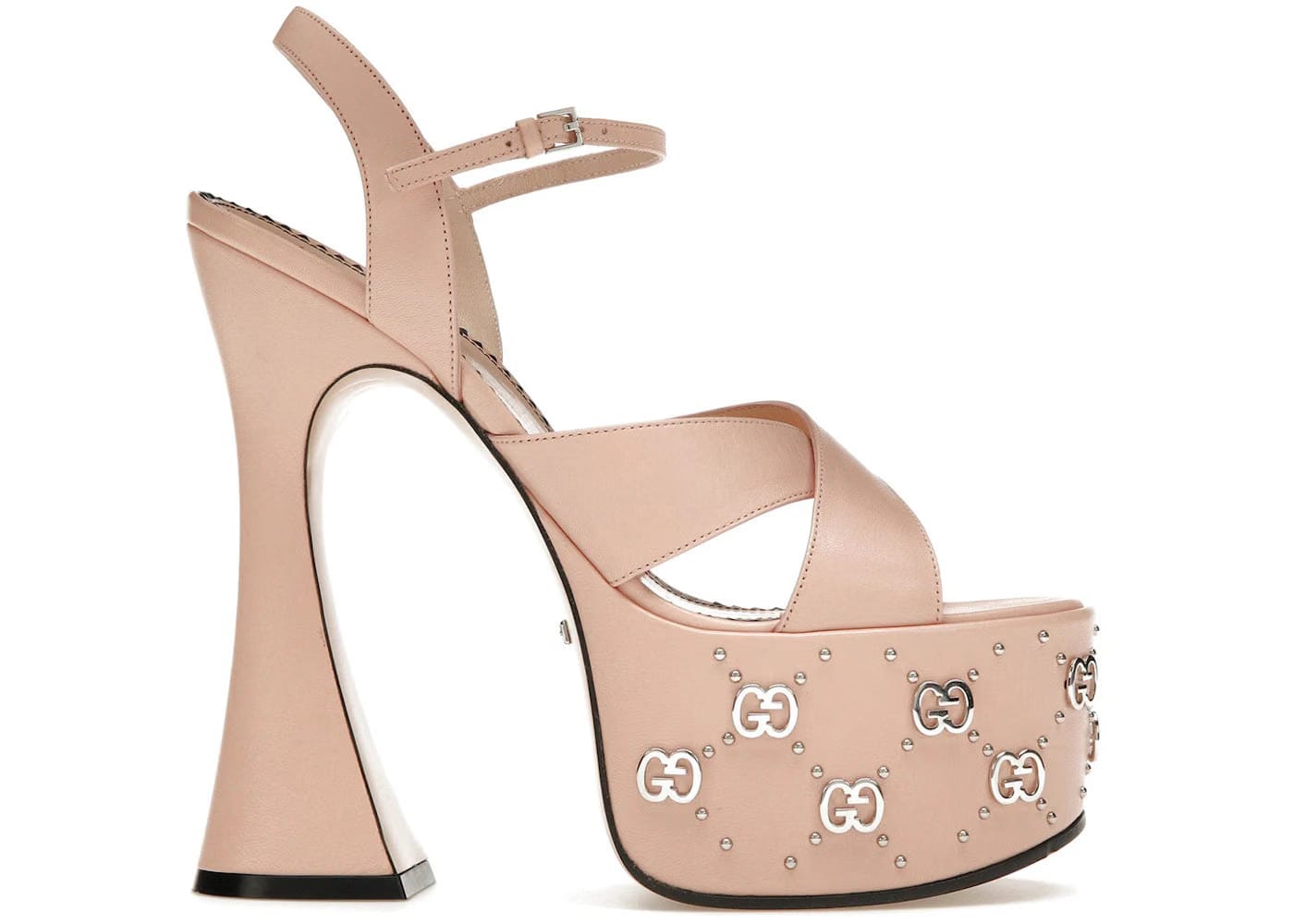 Gucci Interlocking G Leather Platform Sandals Pink Womens