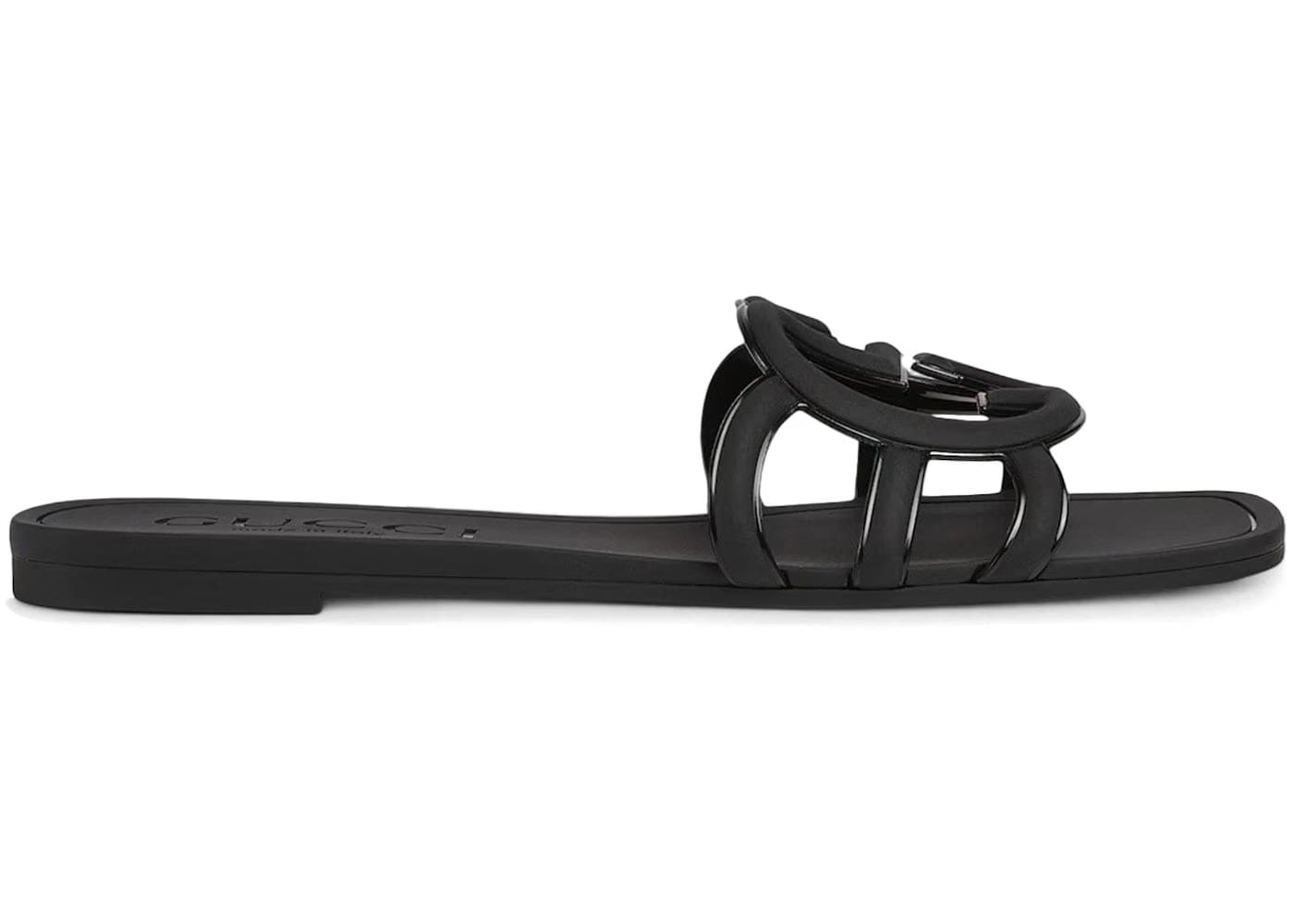 Gucci Interlocking G Slide Sandal Black Rubber Womens