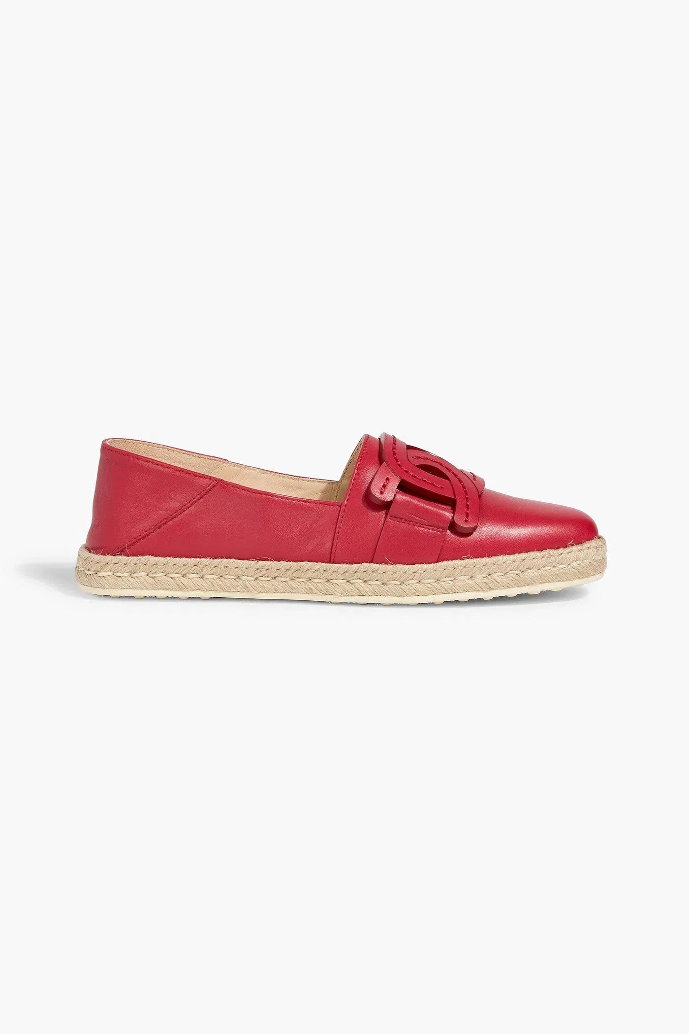 Tod's Embellished Leather Espadrilles Crimson Women's
