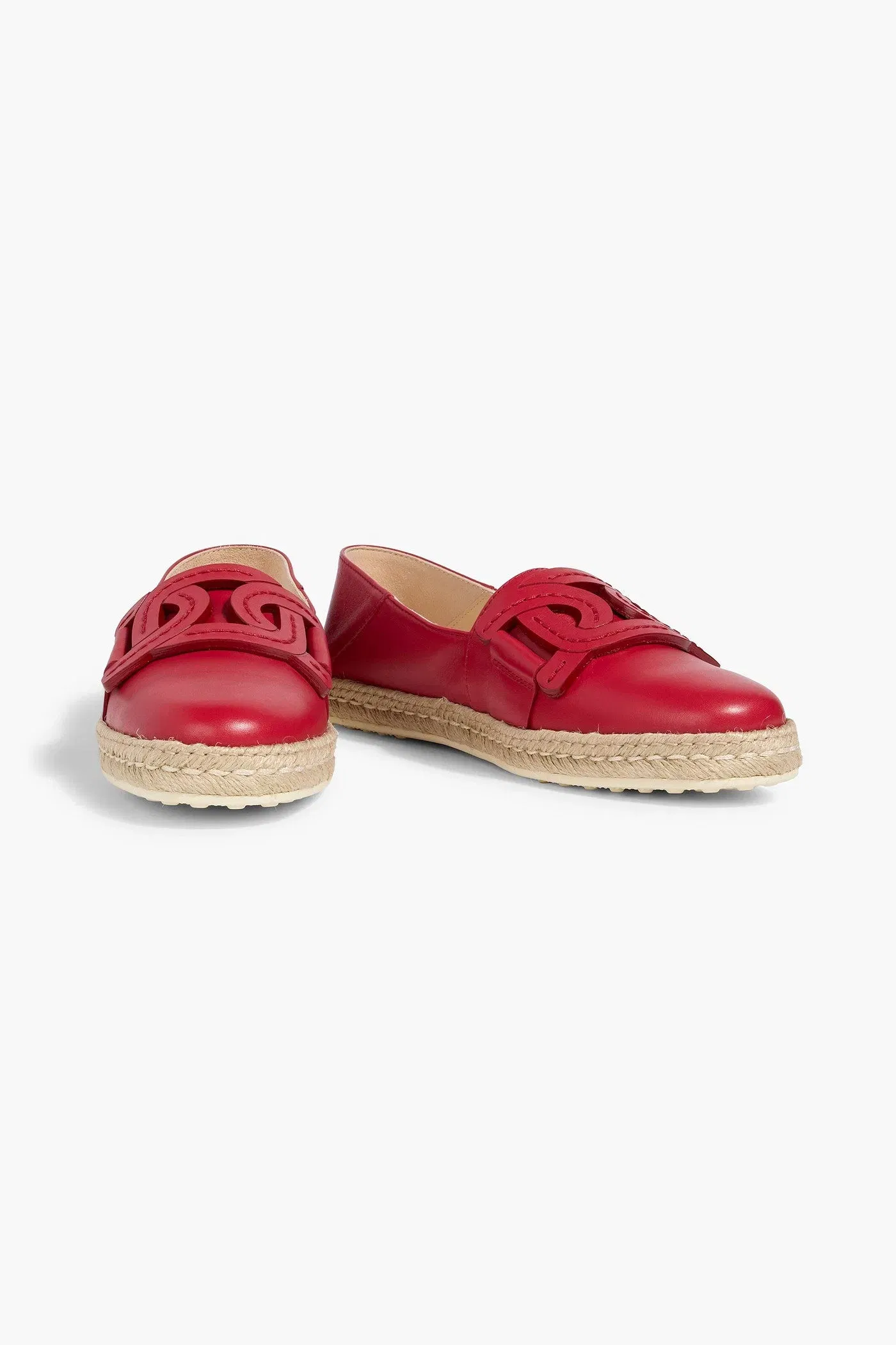 Tod's Embellished Leather Espadrilles Crimson Women's