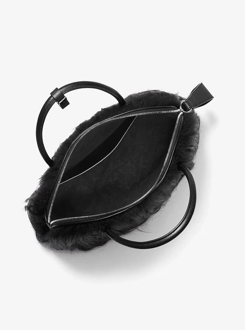 Michael Kors Kaitlin Large Long Haired Shearling Dome Satchel Black