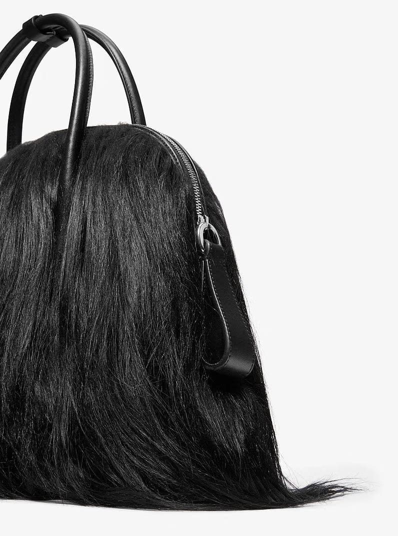 Michael Kors Kaitlin Large Long Haired Shearling Dome Satchel Black