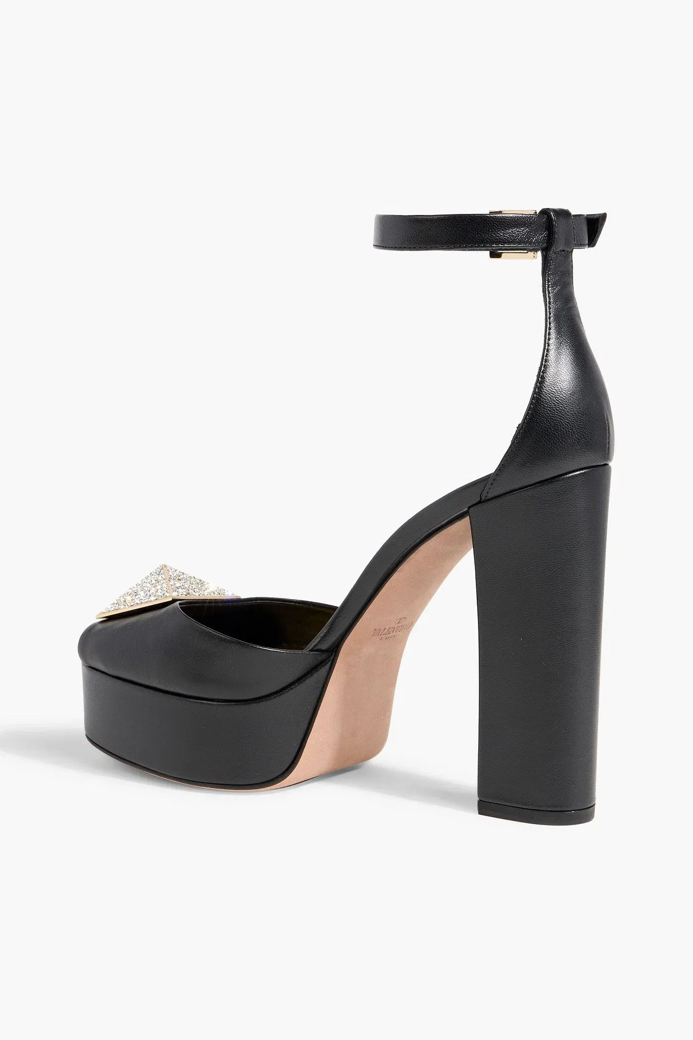 Valentino Garavani One Stud Crystal-Embellished Leather Platform Sandals Black Women's